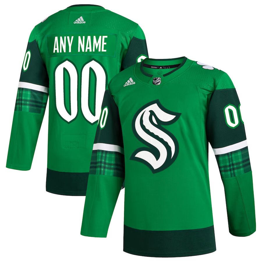 Men Seattle Kraken adidas Kelly Green St. Patricks Day Authentic Custom NHL Jersey